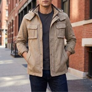 MK MICHEL KLEIN HOMME Khaki Harrington Jacket Snap Button Zip Size 48